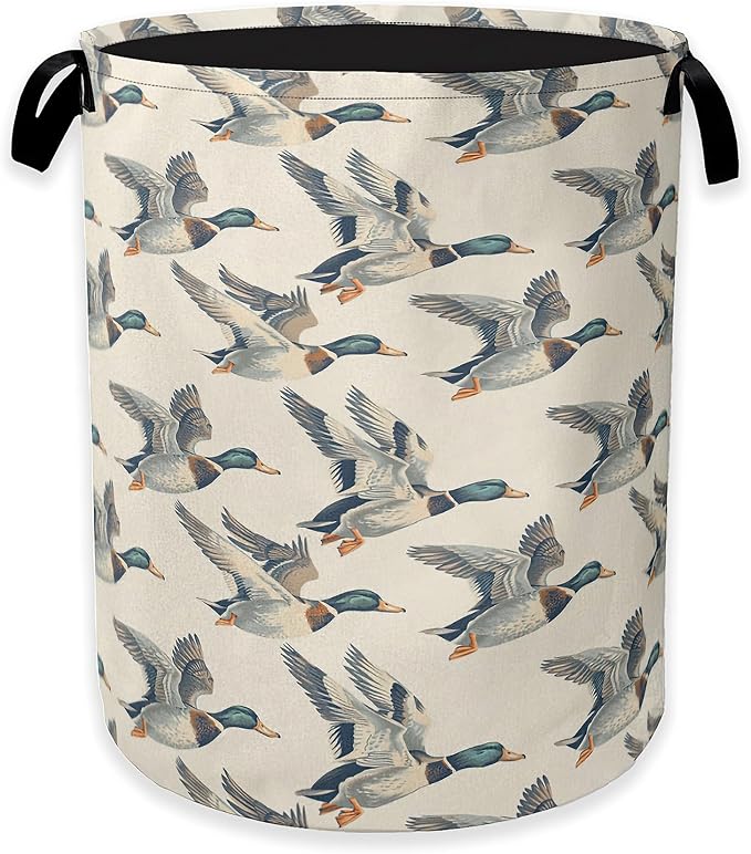 Vintage Mallard Duck Laundry Basket,Rustic Farmhouse Clothes Hamper,Oxford Cloth Collapsible Nursery Hamper Storage Organization for Bedroom,Bathroom,Office,College Dorms,16x20 Inch