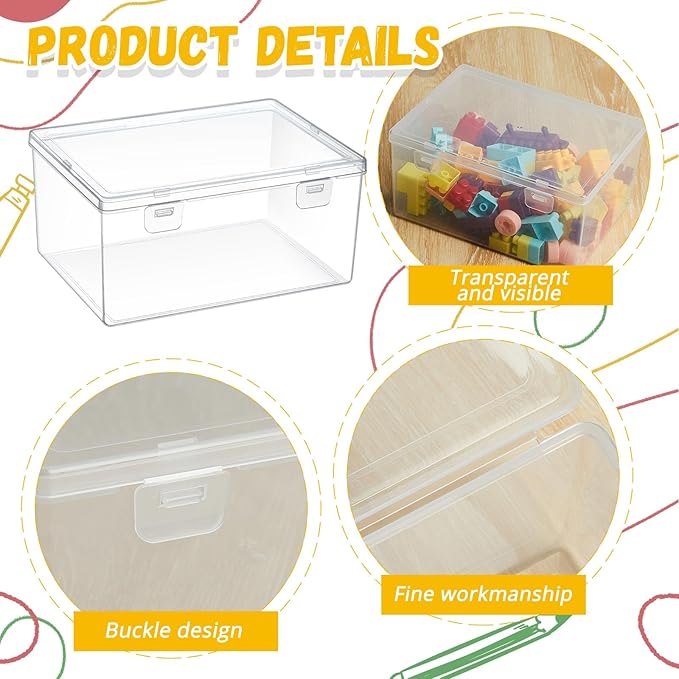 10 Pcs 7.09 x 5.2 x 3.43 Inch Clear Plastic Playroom and Gaming Storage Organizer Box Containers Stackable Storage Bins with Lids for Shelves or Cubbies, Holds Puzzles Building Blocks