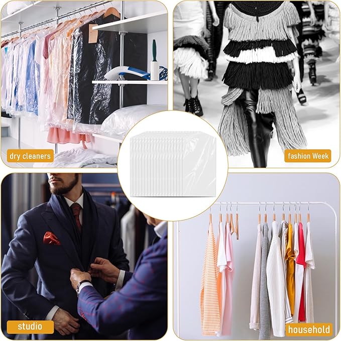 20 Pack Plastic Garment Bags Clear Dress Covers for Hanging Transparent Dry Cleaning Bags Dust-proof Garment Covers for Dry Cleaner, Home Storage, Travel (23.6 x 51.2 Inch)