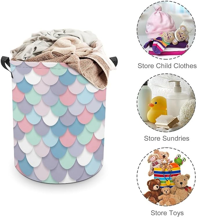 Mermaid Laundry Basket Mermaid Decorations Girls Hamper Clothes Toy Storage Bin for Kids Girls Bathroom Decor