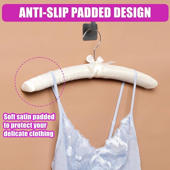 Amber Home 10 Pack 17 Inch Large Ivory Satin Padded Hangers for Women Clothing, Anti Slip Cushioned for Sweaters, Silk Fancy Dress for Wedding, Delicate Cashmere