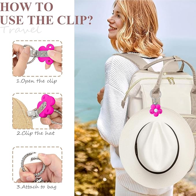 Hat Clip - Hat Holder for Travel on Bag - Silicone Hands Free Hat Clip for Purse Luggage - Protect Hat from Falling