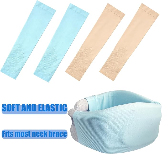 4PCS Neck Brace Cover Cervical Collar Dust Cover Sleeve for Women and Men Soft & Comfortable for Sleeping Working Breathable (Blue+Beige)