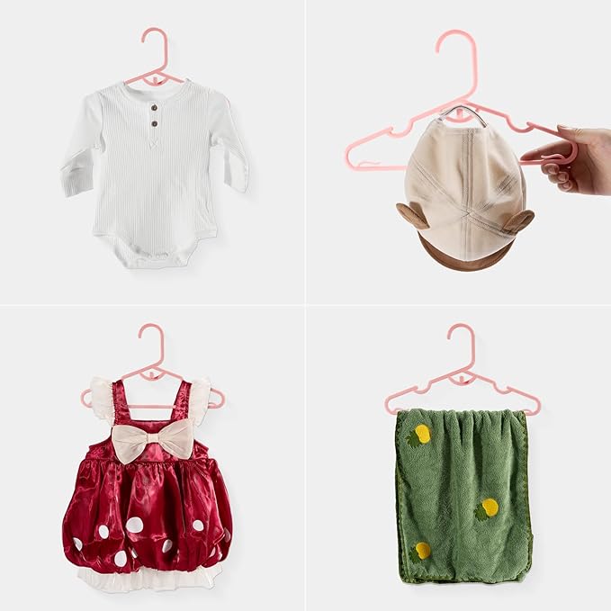 Plastic Baby Hangers 60 Pack, Pink Stackable Baby Clothes Hanger Stackable Kids Plastic Hanger(11.4") for Toddler & Newborn Child Durable Hangers for Closet