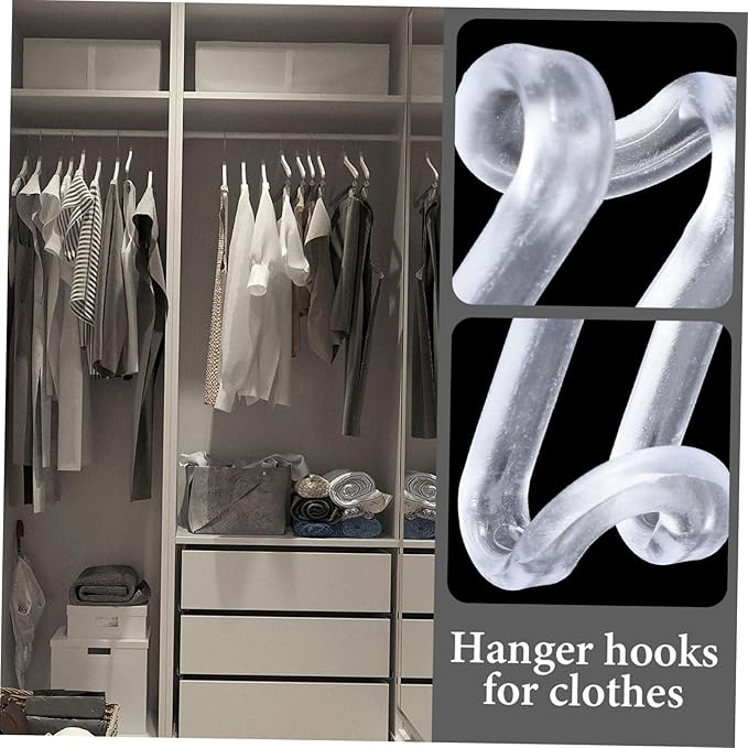 Clothes Hanger Connector Hooks S Shaped 1.57 Inch Transparent Space Saving Hanger Hooks for Closet Organization and Multi-Layer Clothes Hanging 60 Pack