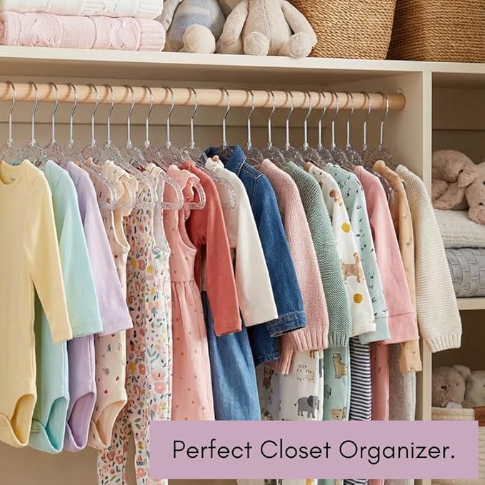 CONCEPTS 20 Pack Baby Hangers Kids Acrylic Non Slip Glitter Clothes Hangers for Toddler Infant Newborn Closet Organizer Small Hangers for Baby Clothes Pants Shirts Space Saving Nursery