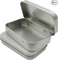 2 Pcs Metal Hinged Tin Box Container Mini Portable Small Storage Container Kit with Lid for Home Storage 3.7x2.3x0.8 inch, Silver