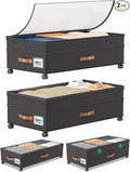 Under Bed Storage with Wheels, 2-Pack 72L XXXL Scalable Under Bed Storage Containers with Transparent Lids, Underbed Storage Organizer Rolling Bins for Shoes Clothes Sheet - Expandable Max