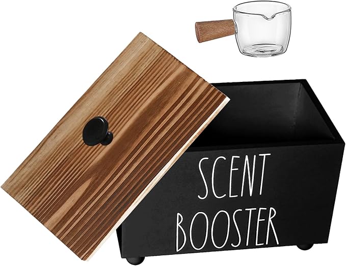 CHONIC Laundry Scent Booster Container, Farmhouse Scent Beads Storage Organization, Rustic Wood Dispenser for Clothing Fragrance Beads, Laundry Room Powder Box, Laundry Detergent Organizer Bin(Black)