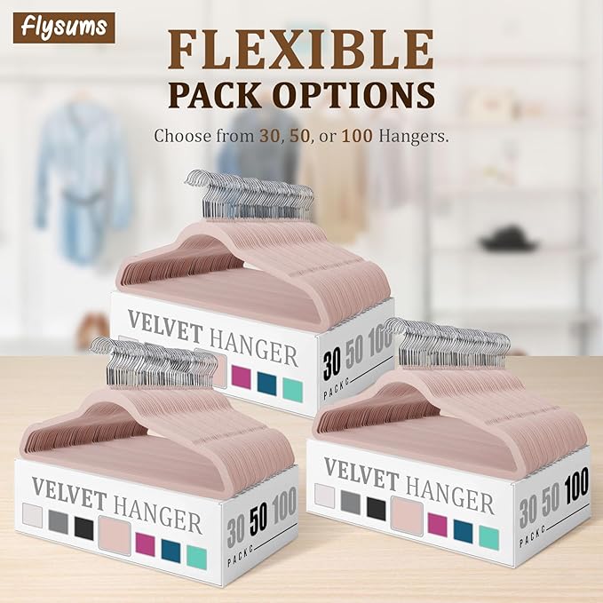 Premium Velvet Hangers - Heavy Duty Pink Non-Slip Space Savers; 50 Pack for Coats, Pants & Dress Clothes