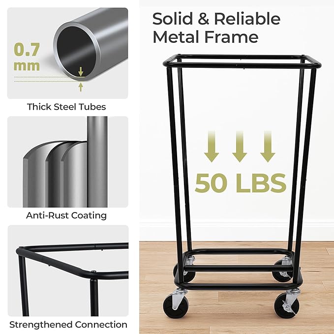 160L Rolling Laundry Basket With Wheels, Large 1-Section Laundry Hamper With Wheels and Removable Bag, Wheeled Dirty Clothes Laundry Basket Organizer For Dorm, Bathroom, Laundry, BK