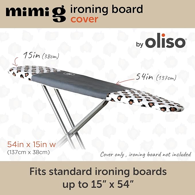 oliso Ironing Board Cover – 100% Cotton with Professional Felt Pad, Fits Standard 54" x 15" Boards – Secure Fit with Wide Elastic Edge & Adjustable Straps – Mimi G