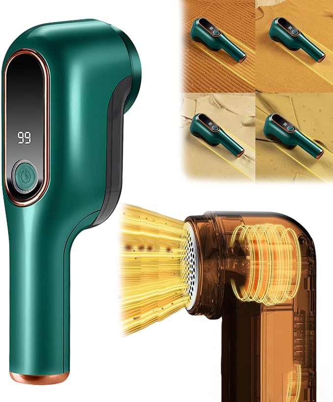 Digital Power Display Lint Remover, Fabric Shaver Rechargeable, Pill Remover Fabric Shaver for Clothes (Green)