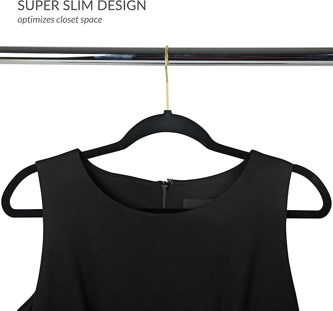 Simplify Slim Velvet Gold Hook Clothes Hangers 25 Pack Non-Slip Shirts Suit Pants Dresses Garments Closet Storage & Organization Durable Black