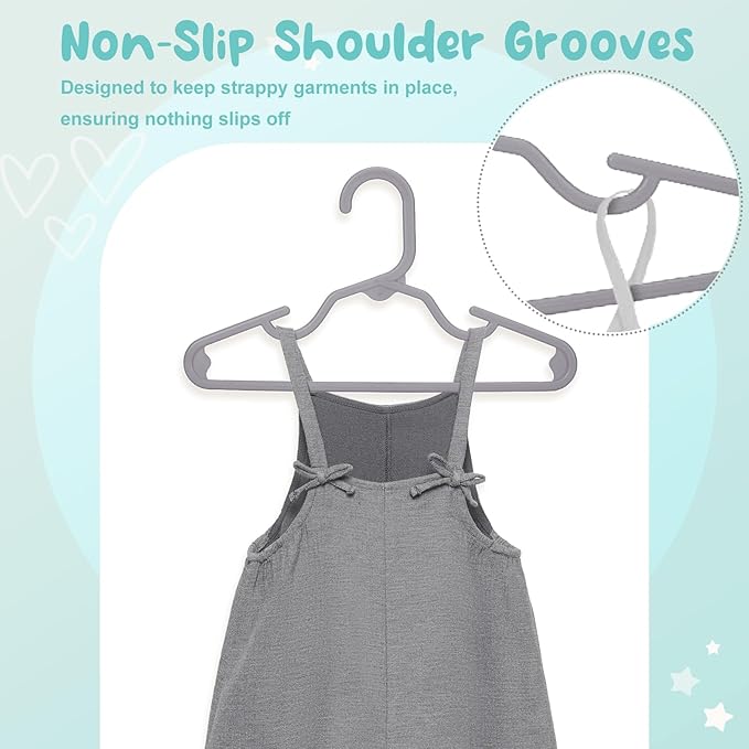 HOUSE DAY Premium Baby Hangers 20 Pack, 11 Inch Kids Plastic Hanger Grey, Slim Childrens Hangers for Infant, Toddler, Child Clothes, Non-Slip Sturdy and Durable Baby Clothes Hanger for Closet