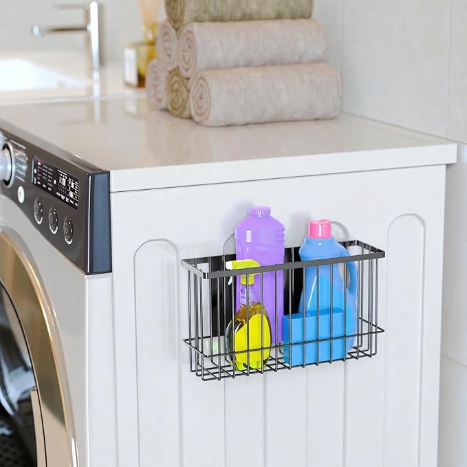 NiHome Magnetic Metal Basket Organizers, 2PCS Medium & Small, Versatile Storage for Kitchen & Office Holds Up to 14 lbs, Easy Attach to Refrigerator or Any Magnetic Surface(Black)
