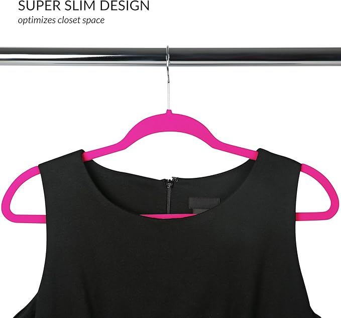 Simplify Slim Velvet Clothes Hangers | 50 Pack | Non-Slip | Shirts | Suit | Pants | Dresses | Garments | Closet Storage & Organization | Durable | Fuchsia