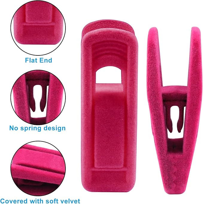 Hordion 20Pcs Pink Velvet Hangers Clips, Strong Finger Flocked Clips Felt Velvet Clip for Pants Skirt Thin Felt Hangers (Hot Pink)