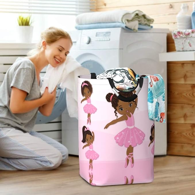 Cute African American Black Girl Laundry Hamper Storage Basket Toys Clothes Organizer Bin For Home Bathroom Bedroom Dorm Nursery, 52l