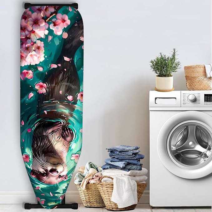 Nuxovilar Otter with Cherry Blossoms Ironing Board Cover, 15×54inch, This Cover Fits Most Standard Boards, Dust - Proof Ironing Accessory for Home Decoration