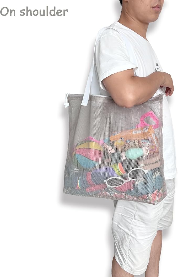 Reusable 4Pack Colorful Mesh Beach Tote Bags,Mesh Shopping Bag With Drawstring For Travel,Toys,Gift Or Laundry … …
