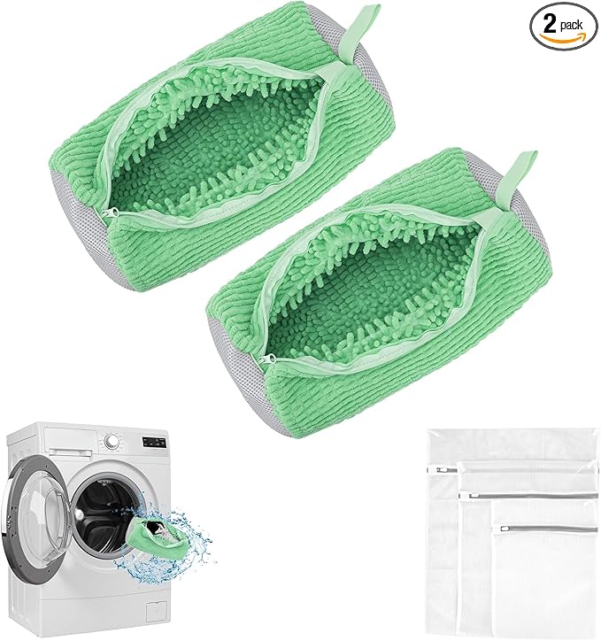 Shoe Washing Machine Bag - Shoe Laundry Bag for Washer and Dryer, Reusable 2 Pack, 360° Deep Cleaning, Self-Locking Zipper, Fits All Sneakers & Tennis Shoes - Green