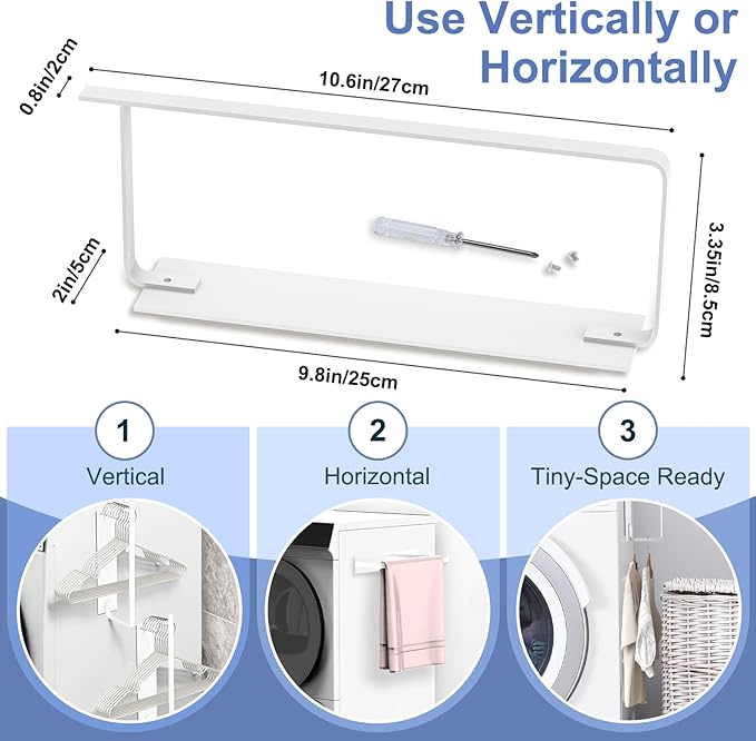 2 Pack Magnetic Hanger Holder for Laundry Room, Space-Saving Hanger Organizer for Washing Machine Dryer, Holding up to 40 Velvet Wire Plastic Hangers (2, White)