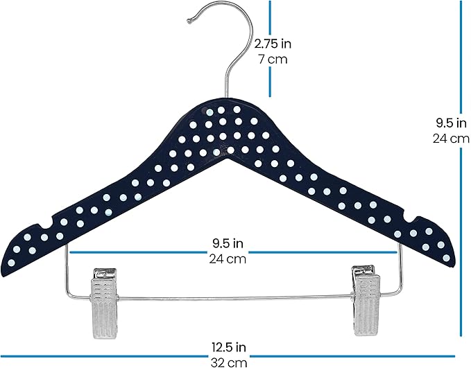 ZOBER High-Grade Wooden Childrens/Kids Hangers with Clips (10 Pack) for Toddler,Dresses, Skirts, Pants, Cute & Charming, Durable Baby Cloths - 12.5 Inch - 360° Hook & Cut Notches