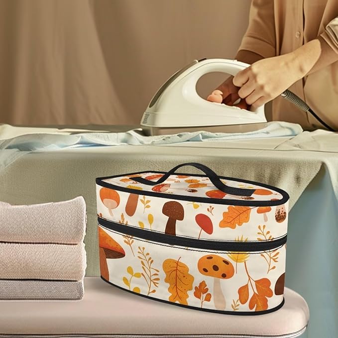 Iron Storage Bag with Smooth Zipper Portable Lightweight Iron Case Storage Fits Traveling Outing, Mushroom Leaves
