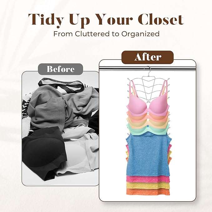 HOUSE DAY Bra Hangers for Closet Organizers and Storage, Tank Top Hanger College Dorm Essentials for Girls, Space Saving Hangers for Camisoles, Tank Tops, Bras, Belts, Ties, Scarves, Swimsuits
