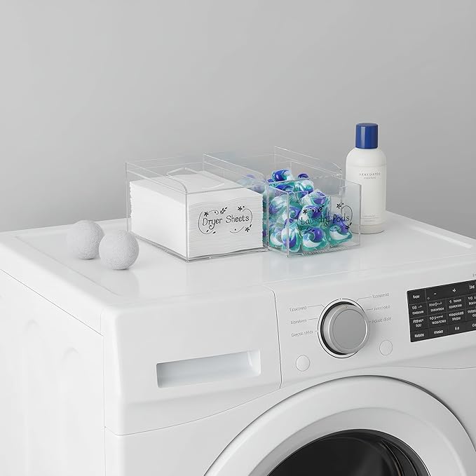 TOPZEA Dryer Sheet Holder, Clear Acrylic Laundry Organizer, 2 in 1 Dryer Sheet & Pods Container Dispenser with Label & Drawer, Storage Box for Laundry Room Organization, Dishwasher Pod, Clothespins
