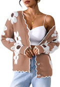 Pink Queen Fuzzy Sweater Cardigan for Women 2025 Fashion Long Sleeve Flower Outerwear Button Down Open Front Cardigan Coat