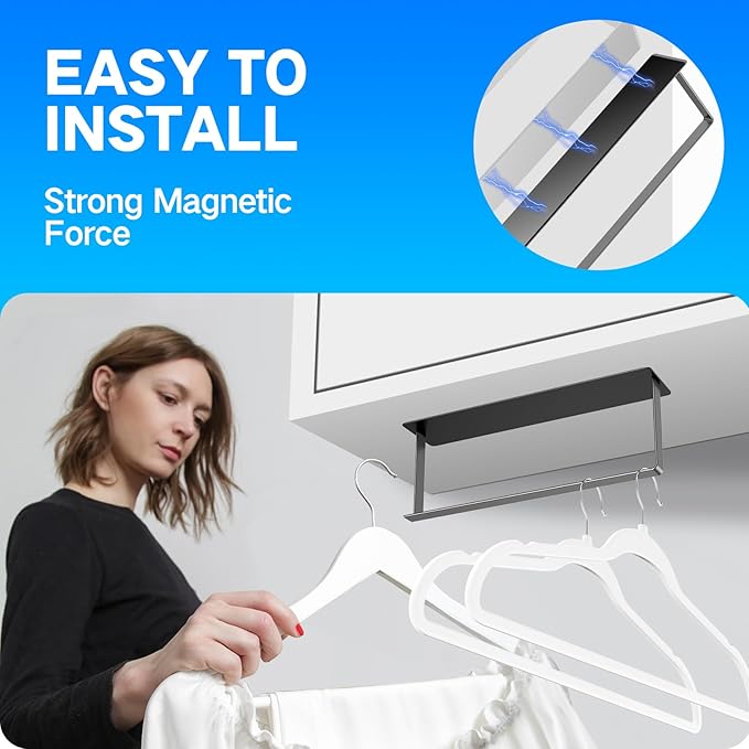 Powerful Magnetic Hanger Organizer Stacker- Easy Install for Dryer and Washer, Space Saving Hanger Holder for Your Laundry Room, Durable Premium Metal Material Hanger Stand, Black