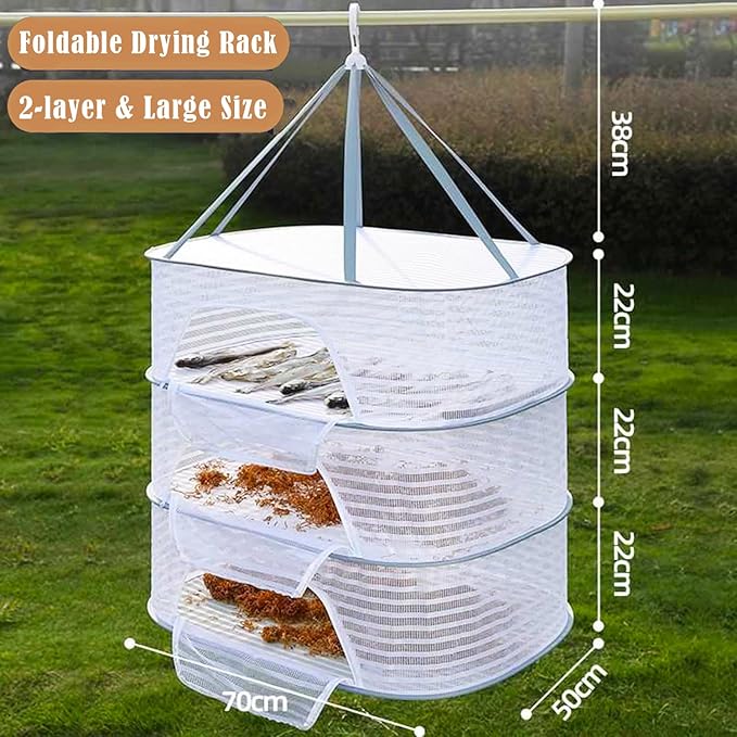 Foldable Drying Rack Basket Dryer Net Hanging Mesh Net with Zippers for Fruits,Seeds,Vegetables,Fish or Clothes,Doll（27.6"x19.7"x41"）
