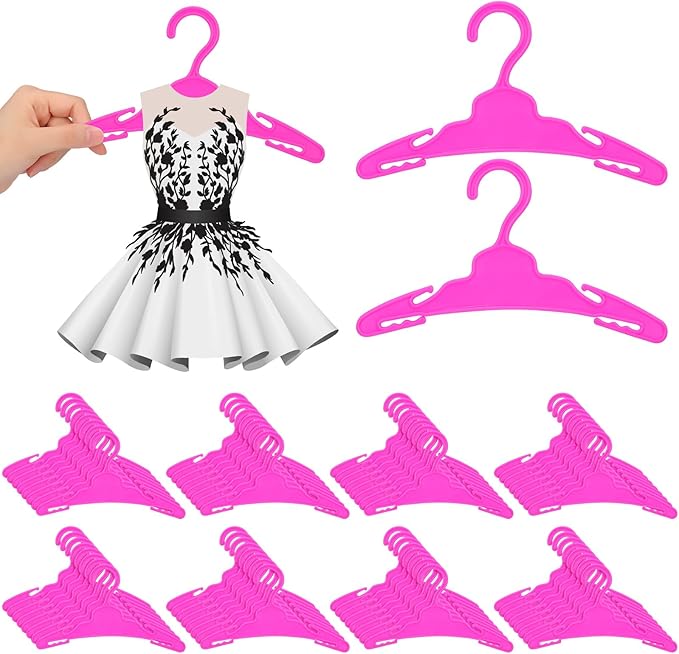 Soulchen 100 Pcs Doll Clothes Hangers for 18 Inch Dolls, Plastic Clothes Hangers with Non-Slip Clips, Space-Saving Wardrobe Accessories for Gown Dress Outfit (Rose Red)