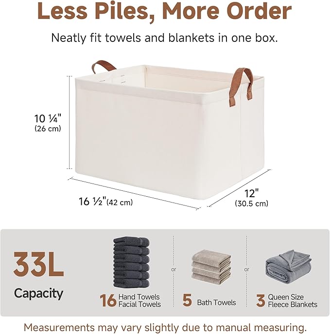 StorageWorks Fabric Storage Bins, Large Storage Baskets for Shelves, Closet Organizers and Storage Bins with Metal Frame, Handles, Natural Color, 4-Pack