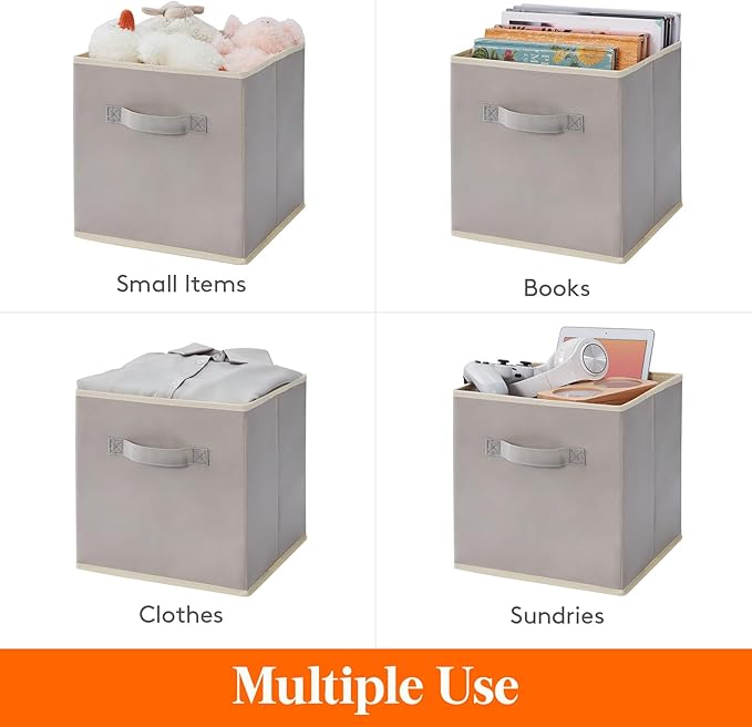 Lifewit Storage Cubes, Foldable Decorative Fabric Storage Baskets for Organizing Home Organizers with Handles for Shelves, Closet, 13 Inch Bins, 36L Light Gray, 12 Packs
