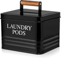 Calindiana Modern Farmhouse Metal Laundry Pods Holder with Lid - Space Saving Organization, Holds 81 Pods, Black