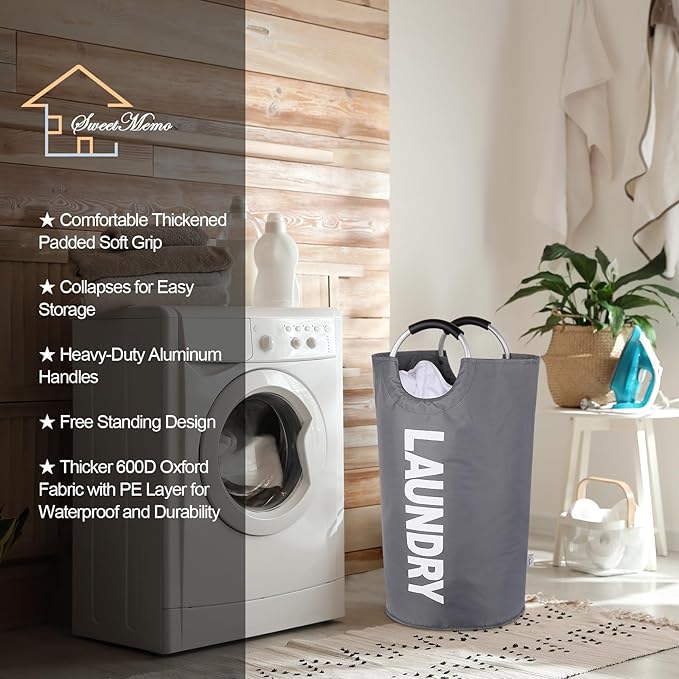 Large Laundry Hamper Bag 95L，Tall Laundry Basket with Handles, Big Dirty Clothes Hamper for Dorm, Laundry Room, Sturdy, Lightweight & Easy Carry Laundry Sorter Bin – Dark Grey