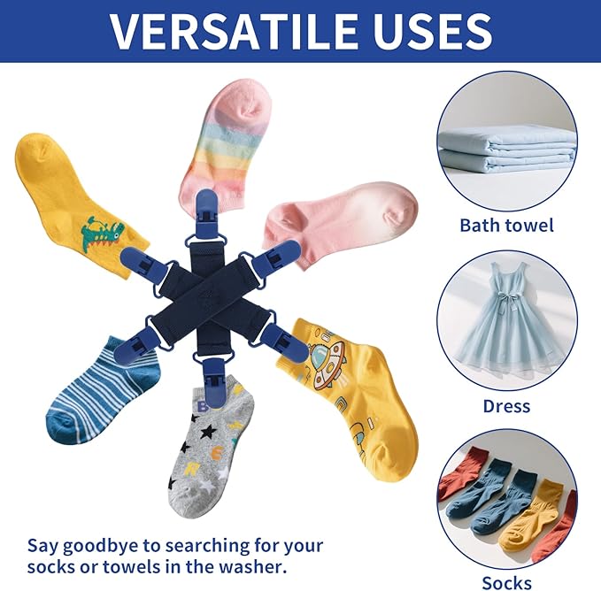 Bed Sheet Detangler with 6-Clip, WAD Preventer Stop Bed Sheets/Duvet Covers/Blankets from Tangling, Twisting & Balling up in Dryer Washer and Dryer, 2 pcs(Blue)