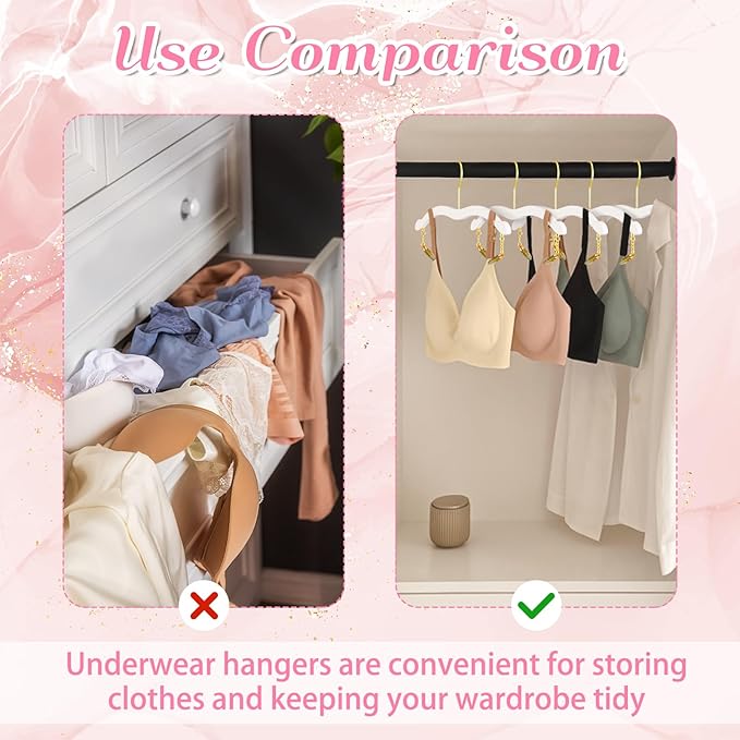 15 Pack Lingerie Hangers with Gold Metal Clips Bralettes Bikini Plastic Hangers for Bras Tank Tops Bralettes Dress Skirt Shorts Pants Women Clothing
