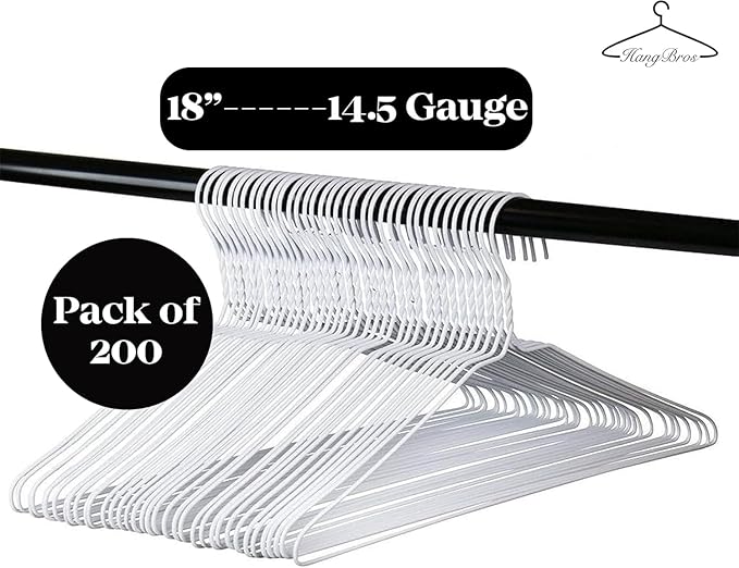 | 50-Pack of Sleek 18-Inch 14.5-Gauge Metal Hangers | Premium Quality, Space-Saving Design, Durable Steel Construction for Effortless Organization, White