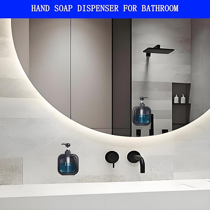 Hand Soap Dispenser Bathroom, Shower Soap Dispenser Wall Mounted, Dish Dispenser for Kitchen, Shampoo and Conditioner Dispenser with Pump and Labels (Black)