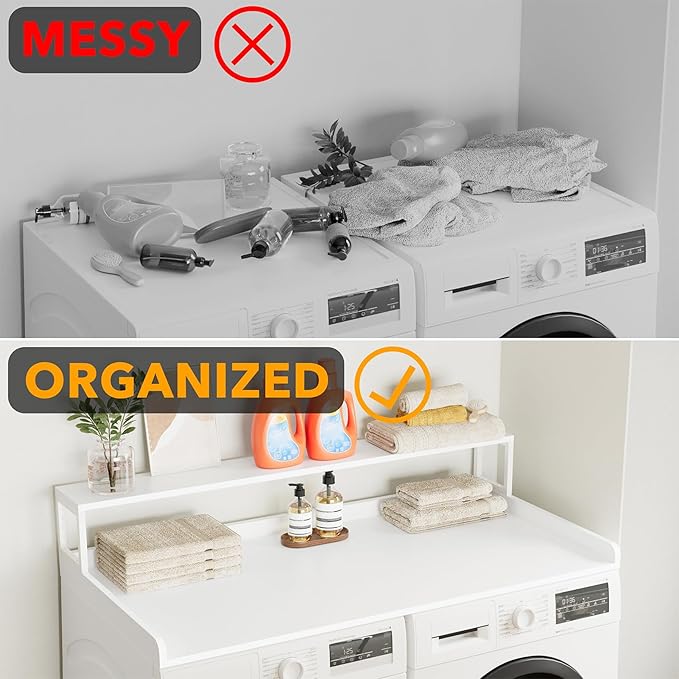 SpaceAid 2-Tier Washer Dryer Countertop, Laundry Topper with Rack Shelf 54" Width x 27.5" Depth x 10" Height Organizer Cover for Washer and Dryer Laundry Hamper Counter Storage (White)