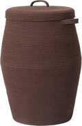 26"x20" Handcrafted Tall Cotton Rope Basket with Lid, Stylish Flagon Shape with Cover, Clothes Hamper with Top, for Bedroom and Living Room, All Dark Brown