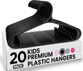 Utopia Home Kids Hangers 20 Pack - 11 Inch Plastic Baby Hangers for Closet - Childrens Hanger for Clothes & Infant Hanger for Closet - Non-Slip Shoulder Grooves, Strap Hooks & Pants Bar (Black)