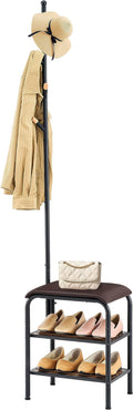 Coat Rack Stand Shoe Bench - 3 in 1 Coat Hall Tree with Shoe Storage With Benches Small Metal Shoes Shelf for Entryway Living Room Bedroom Hallway Mudroom
