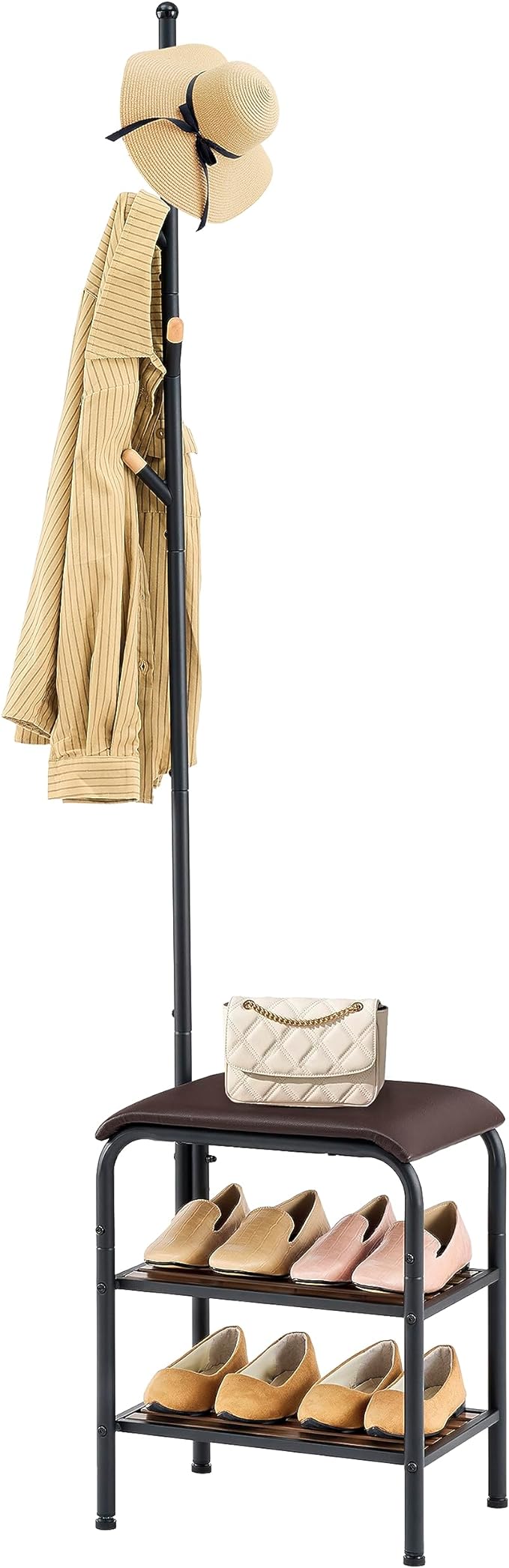 Coat Rack Stand Shoe Bench - 3 in 1 Coat Hall Tree with Shoe Storage With Benches Small Metal Shoes Shelf for Entryway Living Room Bedroom Hallway Mudroom