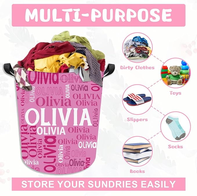 Personalized Laundry Hamper Custom Kids Dirty Clothes Hamper with Name Storage Basket for Bathroom Bedrooms Nursery for Baby Girls Boys Adults (Style-Name)