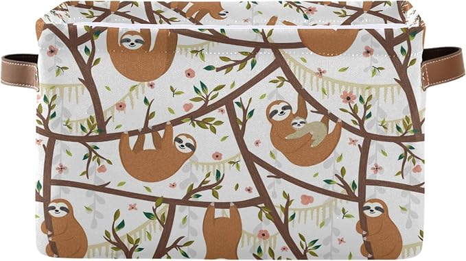 Sloth Storage Basket Square Collapsible Laundry Hamper Clothes Toys Storage Bin with Handles for Bedroom, Closet, Nursery, Dorm, Home Decor